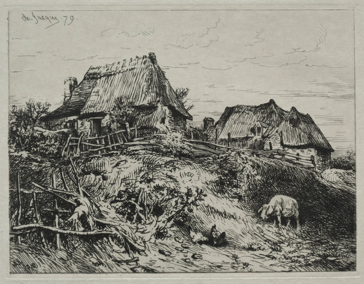Två stugor på en bank, 1879. av Charles Emile Jacque