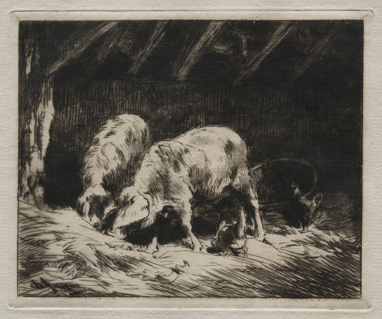 Två Porcs. av Charles Emile Jacque