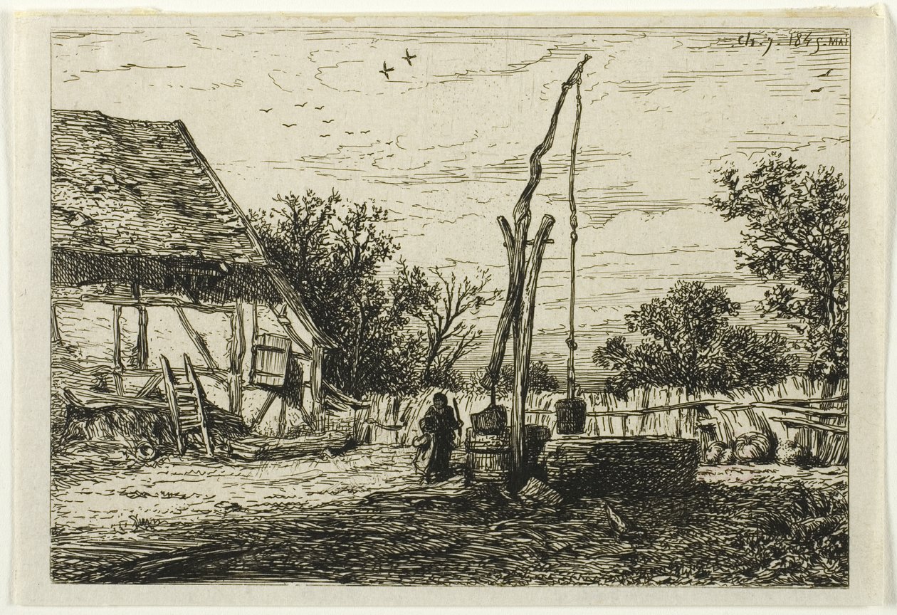Väl på en gårdsgård av Charles Emile Jacque