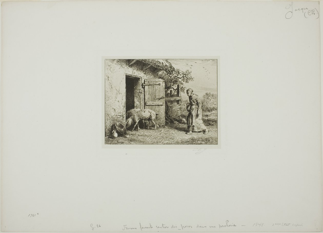Kvinna som tar hem sina grisar av Charles Emile Jacque