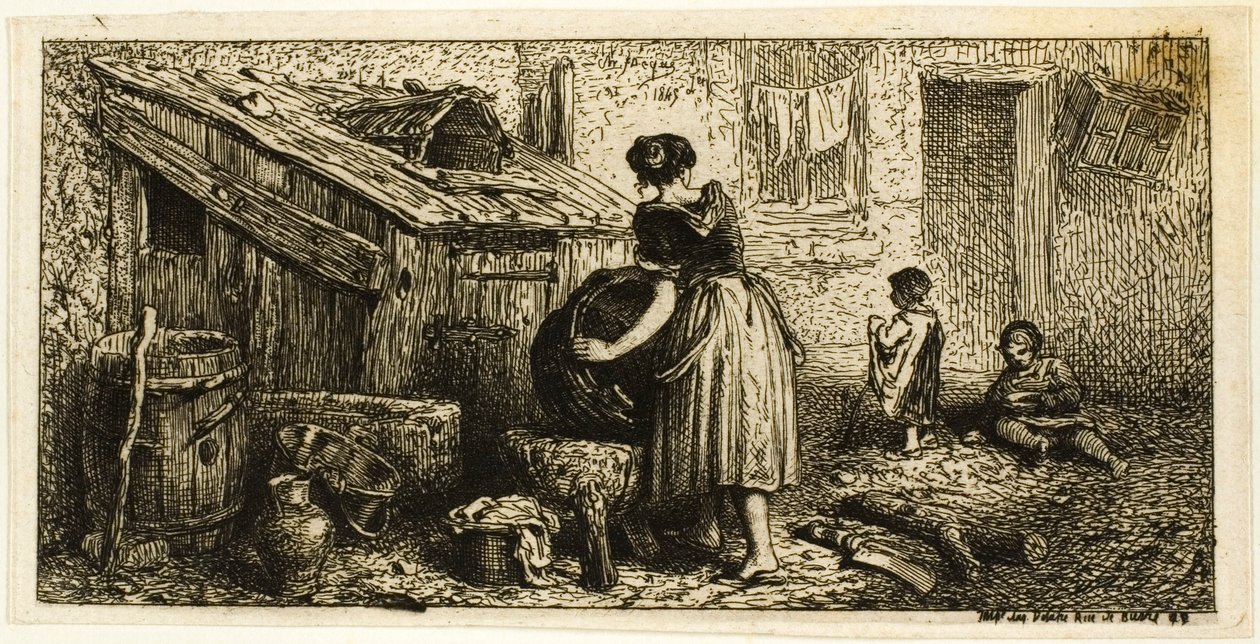 Kvinna tvättkrukor, med barn av Charles Emile Jacque