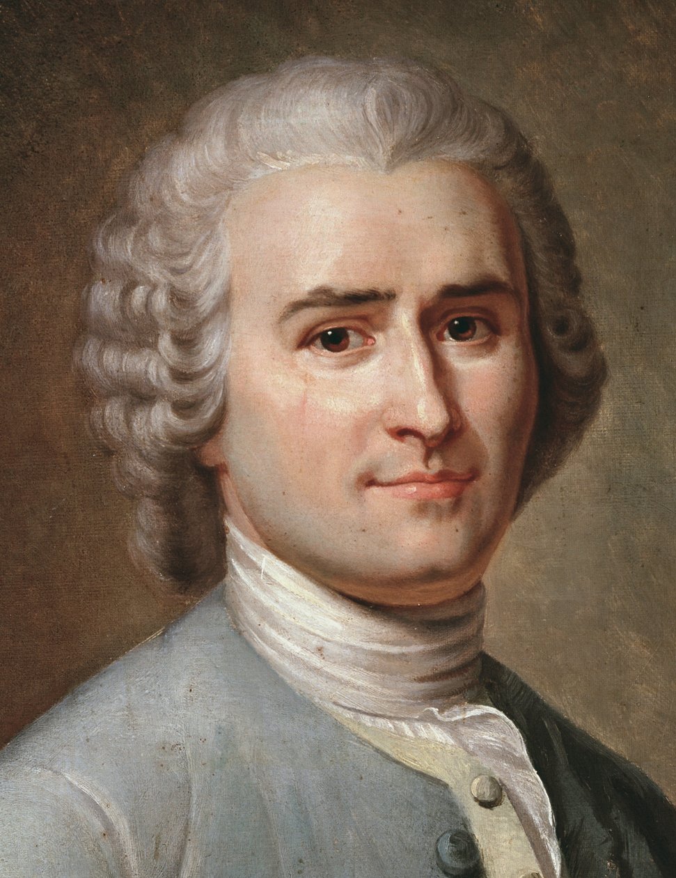 Porträtt av Jean-Jacques Rousseau, schweizisk filosof, detalj (pastell av Charles Escot