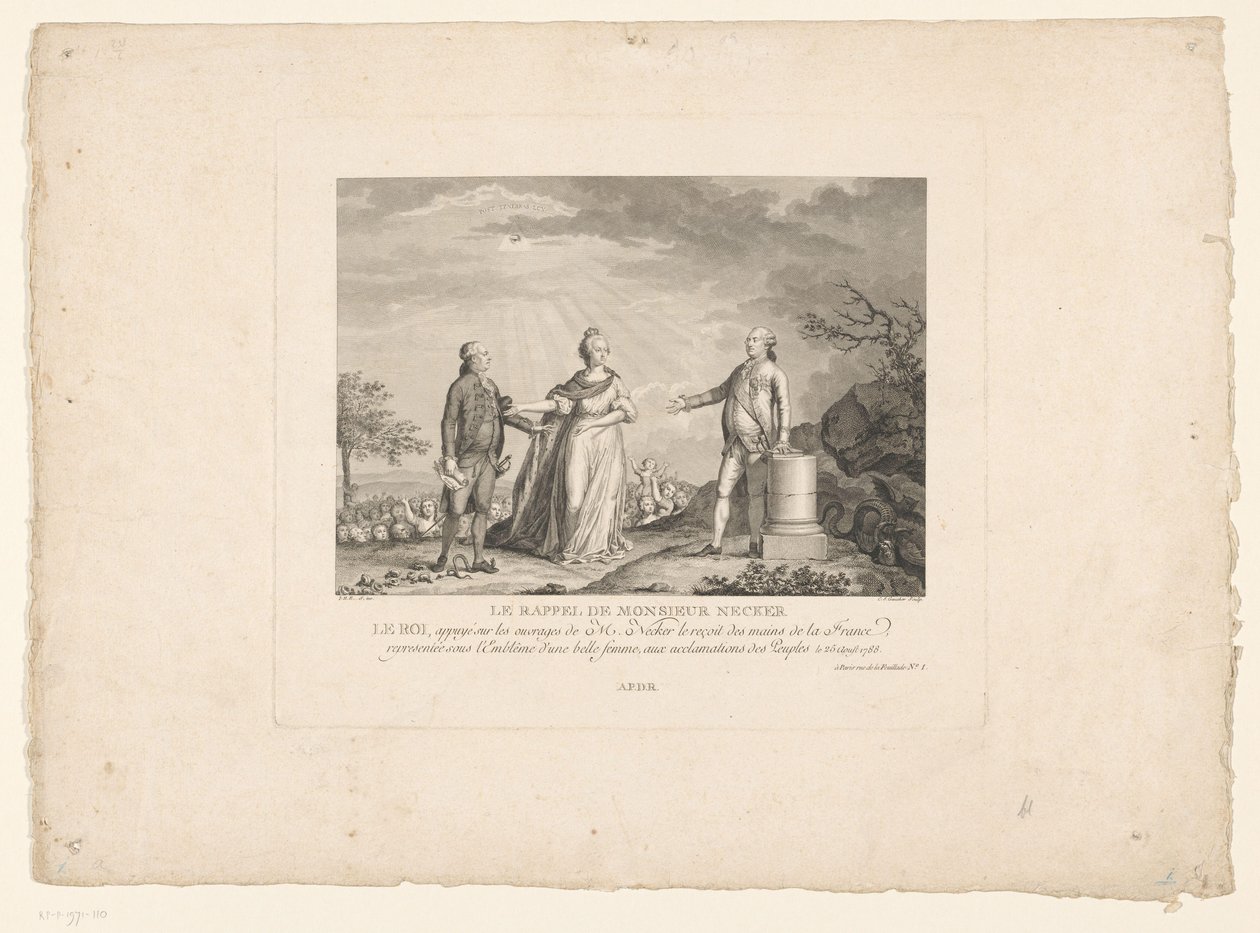 Jacques Neckers återkomst, 1788 Le recall de Monsieur Necker (titel på objekt) av Charles Etienne Gaucher