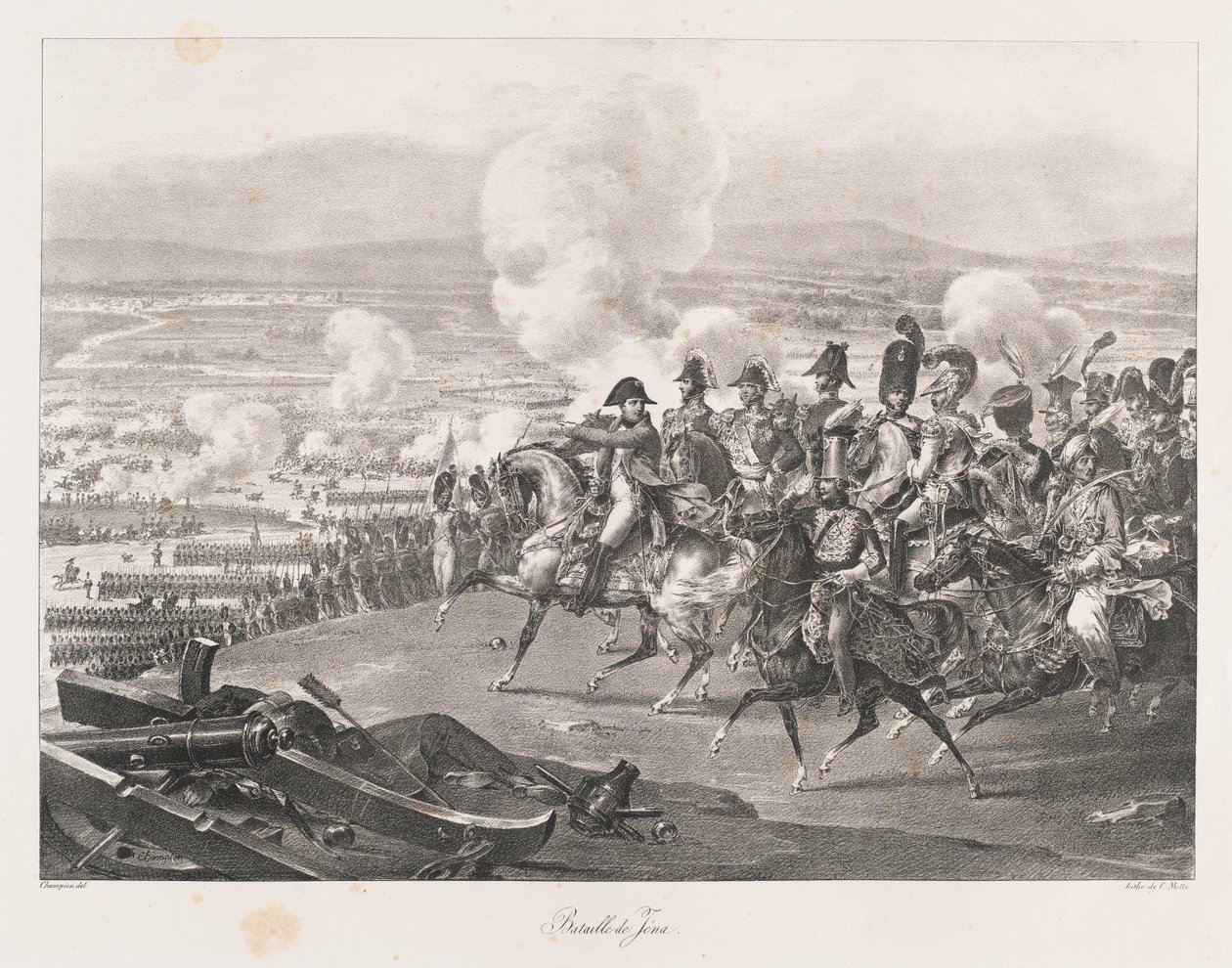 Slaget vid Jena, tidigt 1800-tal (litho) av Charles Etienne Pierre Motte