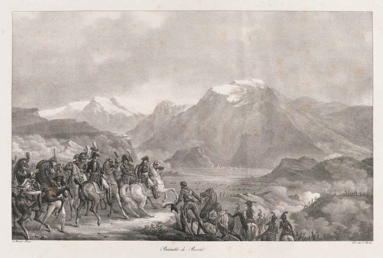 Slaget vid Rivoli, tidigt 1800-tal (litho) av Charles Etienne Pierre Motte