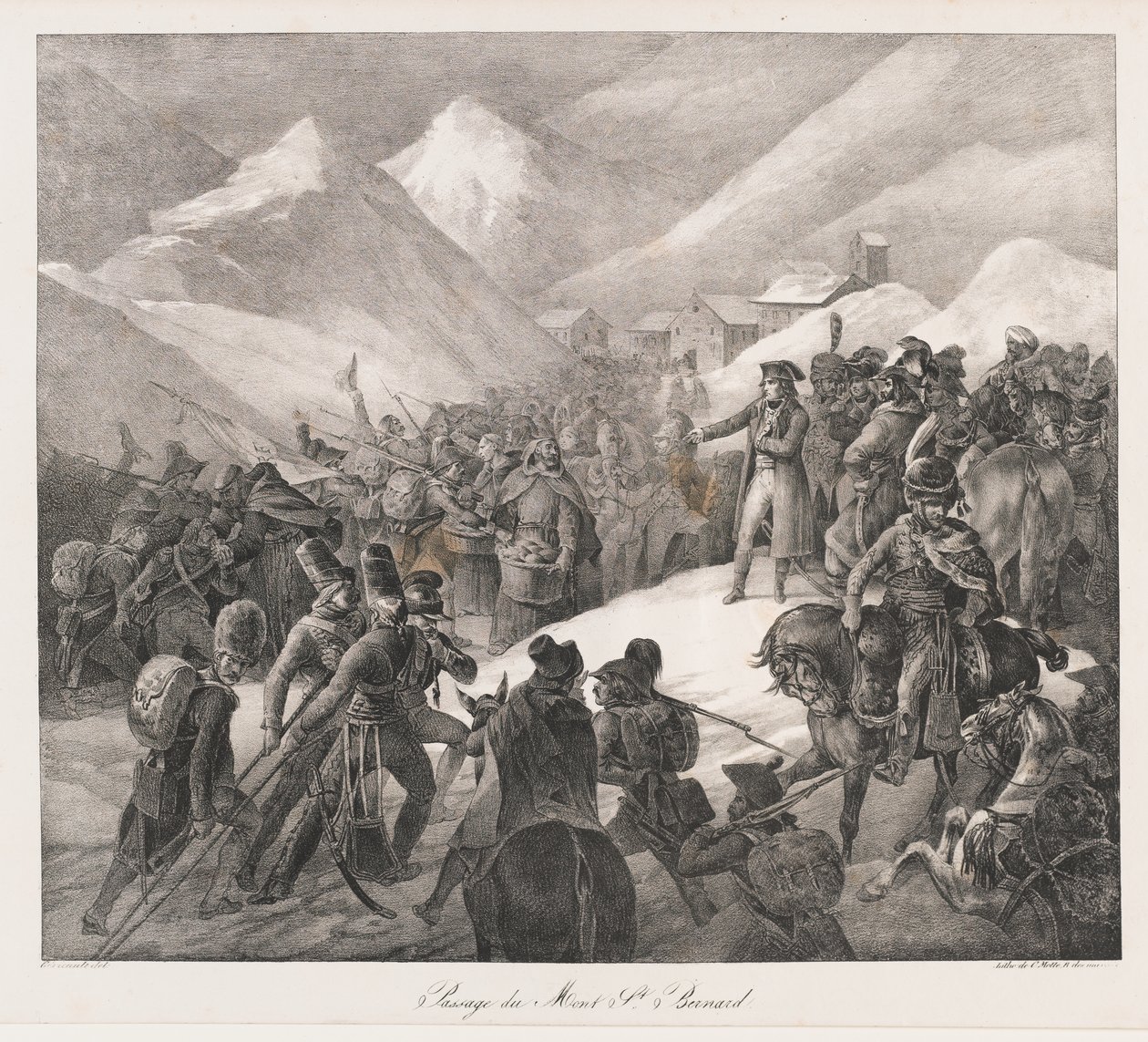 Korsa berget St. Bernard, tidigt 1800-tal (litho) av Charles Etienne Pierre Motte