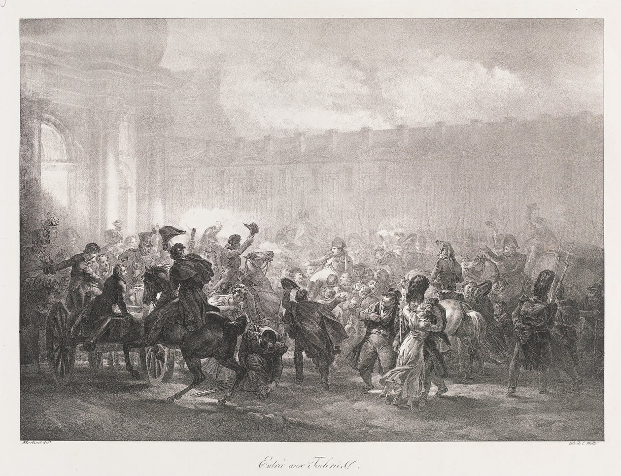 Tuileriernas inträde, tidigt 1800-tal (litho) av Charles Etienne Pierre Motte