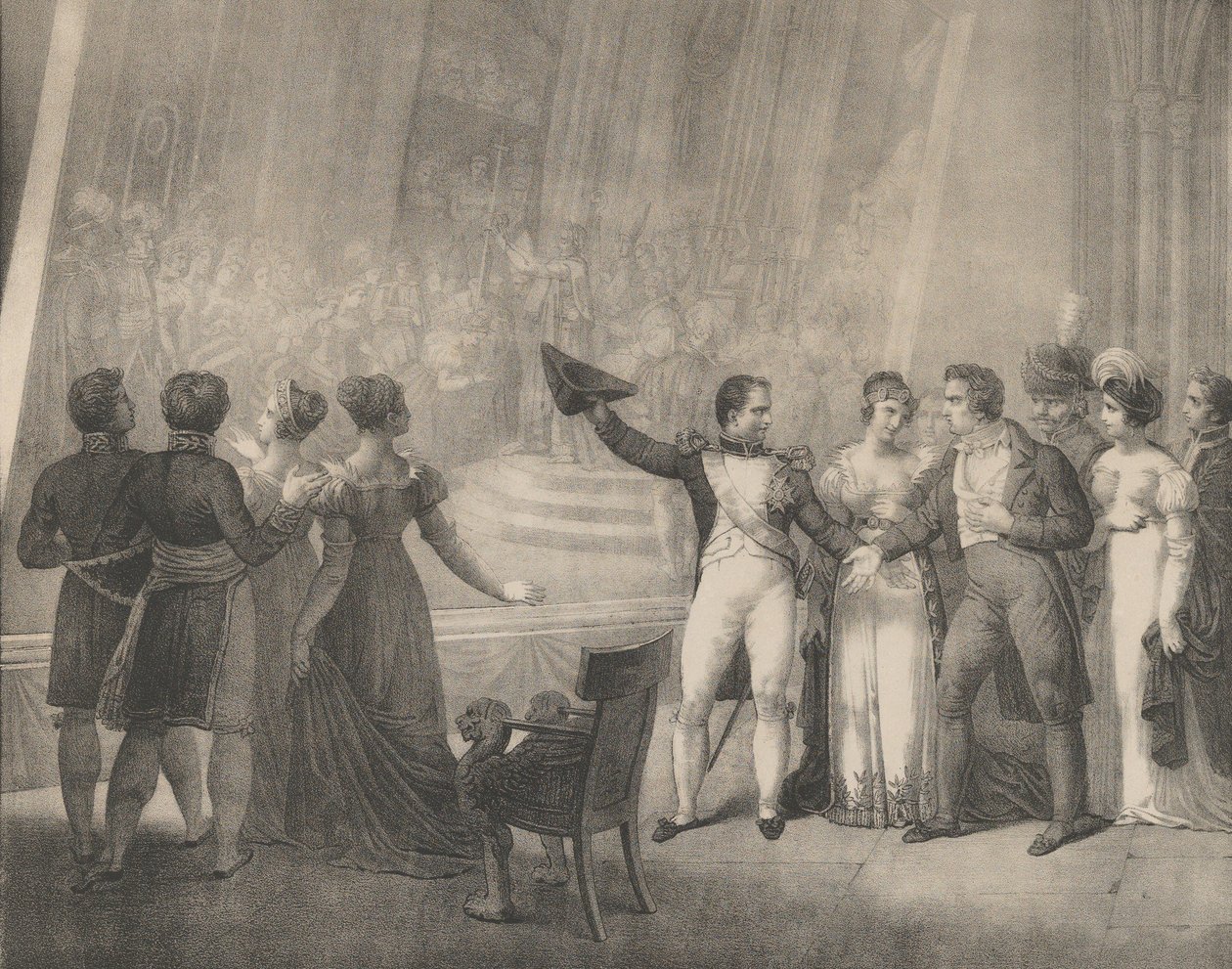 Napoleon och Josephine på besök i Davids studio, 4 januari 1808, ca. 1820-30. av Charles Etienne Pierre Motte