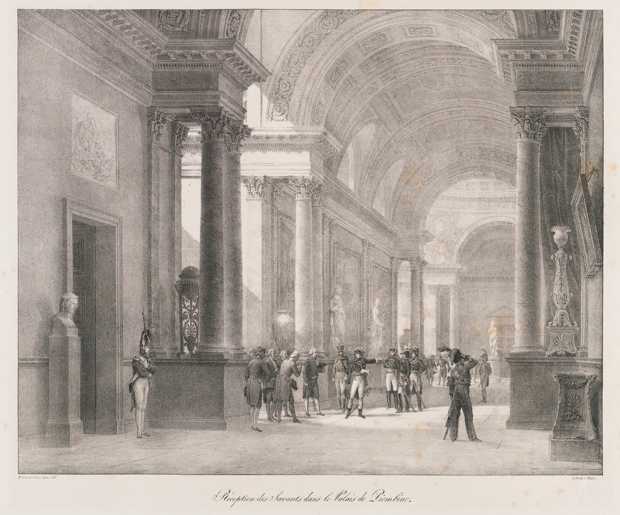 Reception of the Savants, tidigt 1800-tal (litho) av Charles Etienne Pierre Motte