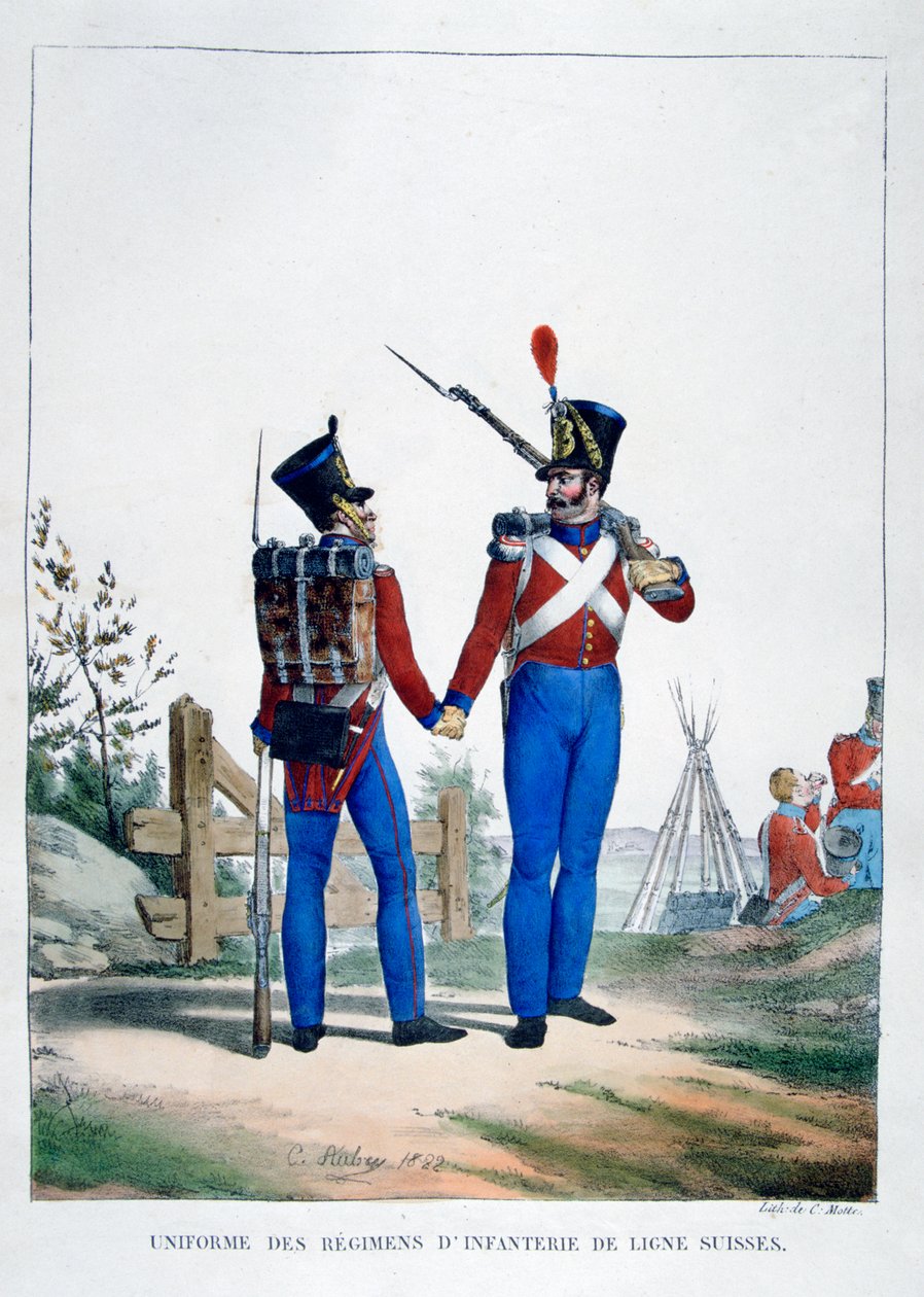 Uniform för ett schweiziskt infanteriregemente, Frankrike, 1823. av Charles Etienne Pierre Motte