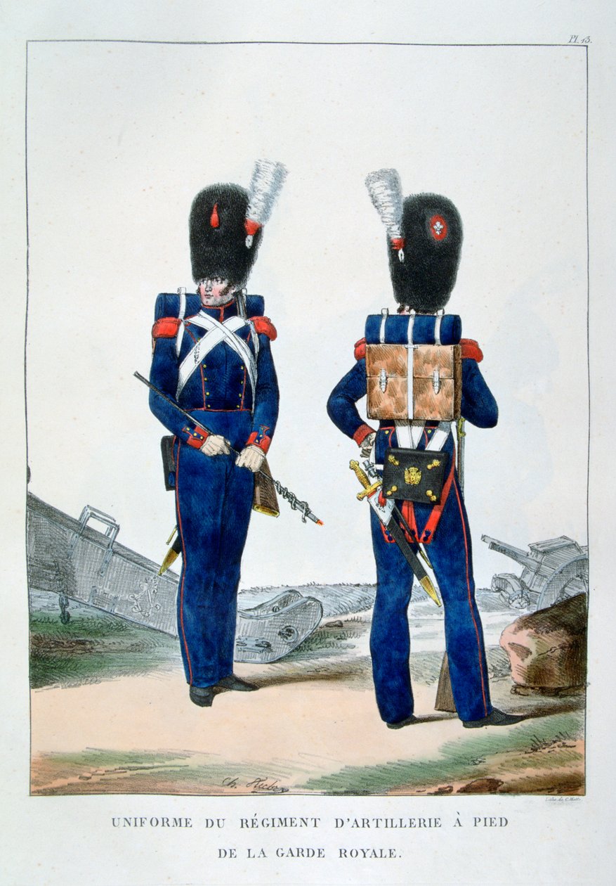 Uniform för ett regemente av fotartilleri av det kungliga gardet, Frankrike, 1823. av Charles Etienne Pierre Motte