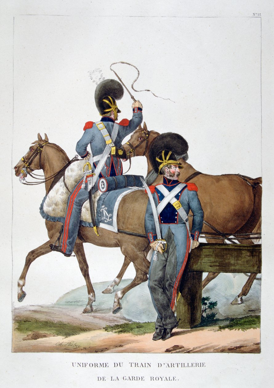 Uniform för ett regemente av hästartillerietåg av kungliga gardet, Frankrike, 1823. av Charles Etienne Pierre Motte