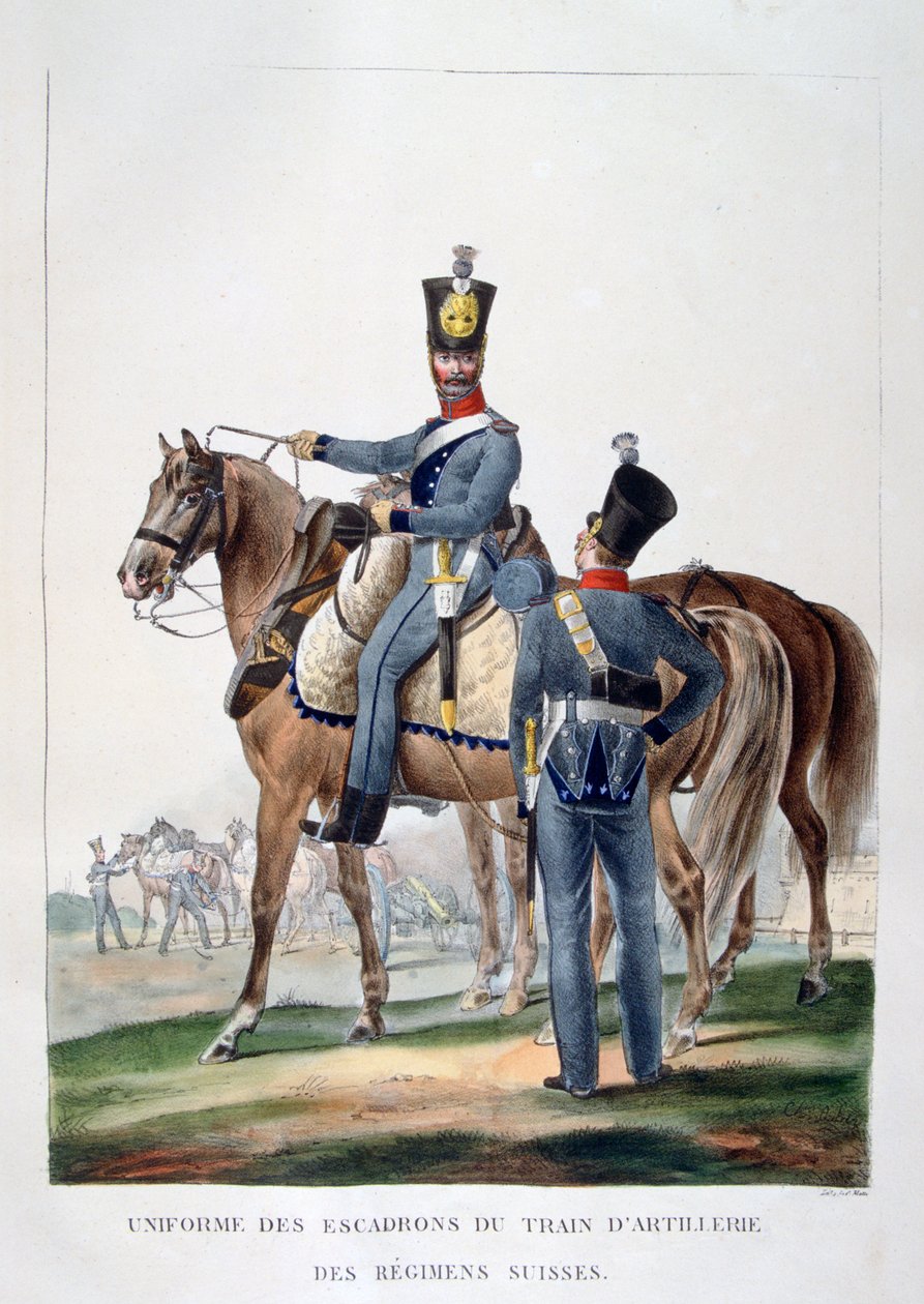 Uniform av en skvadron av hästartilleritåg från ett schweiziskt regemente, Frankrike, 1823. av Charles Etienne Pierre Motte