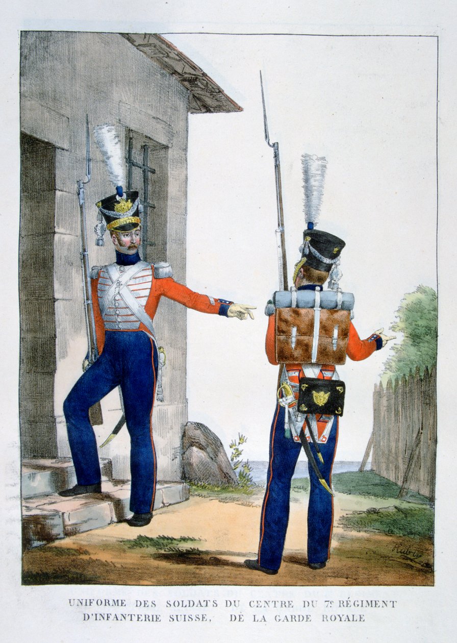 Uniform från det schweiziska 7:e regementet av infanteri av kungliga gardet, Frankrike, 1823. av Charles Etienne Pierre Motte