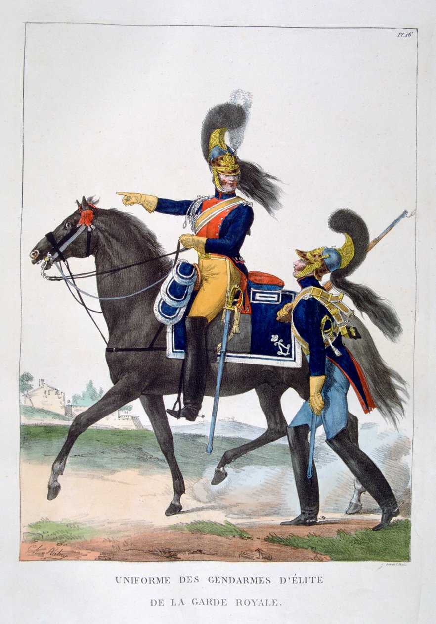 Uniform av det kungliga gardets elitgendarmer, Frankrike, 1823. av Charles Etienne Pierre Motte