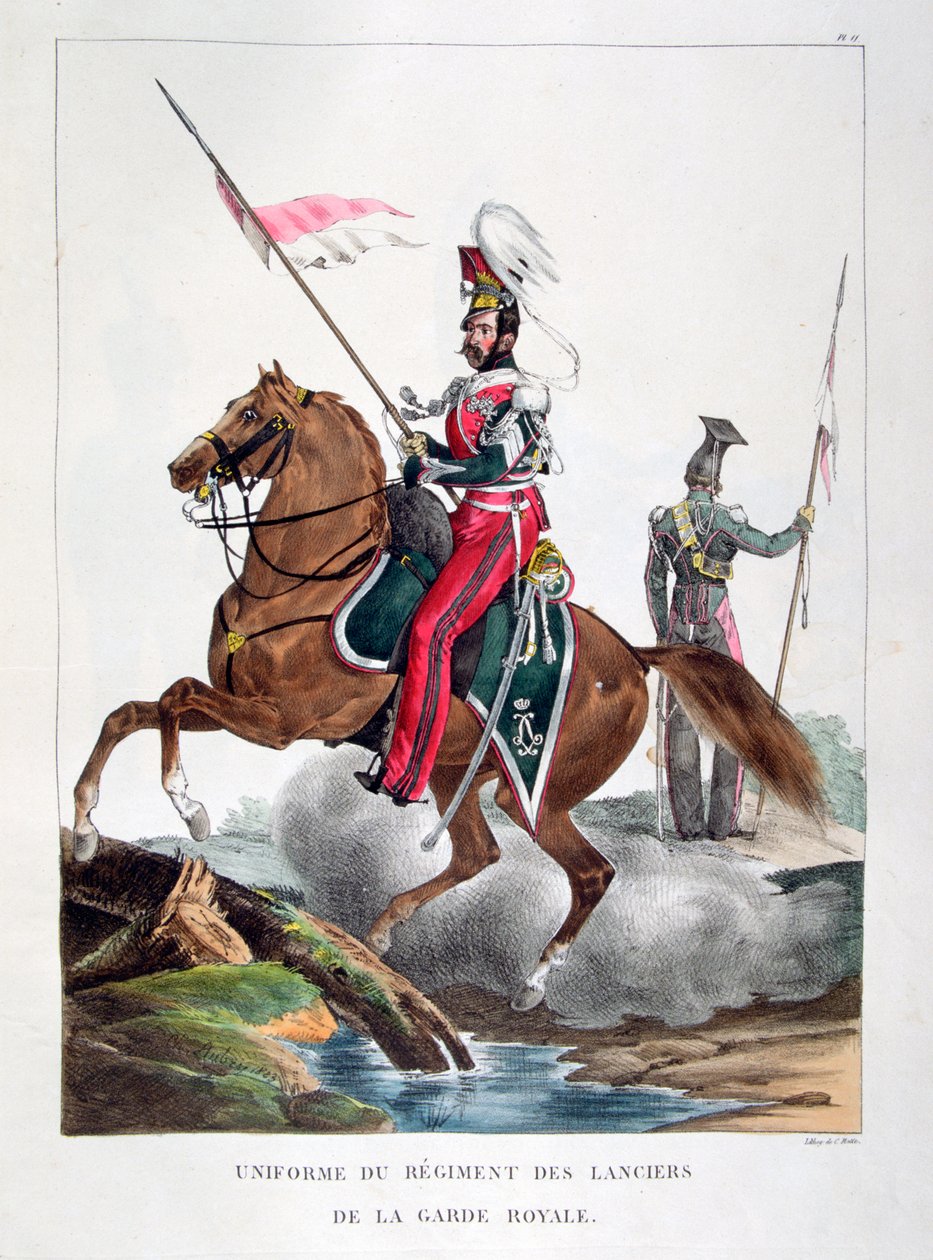 Uniformer för ett regemente av lanser från det franska kungliga gardet, 1823. av Charles Etienne Pierre Motte