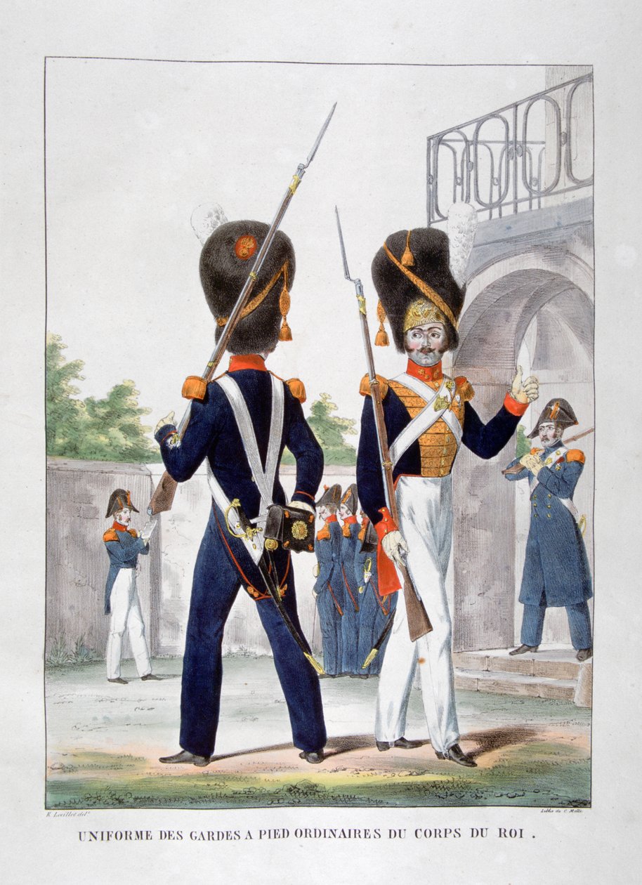 Uniformer av fotsoldater från den franska kungliga kåren, 1823. av Charles Etienne Pierre Motte