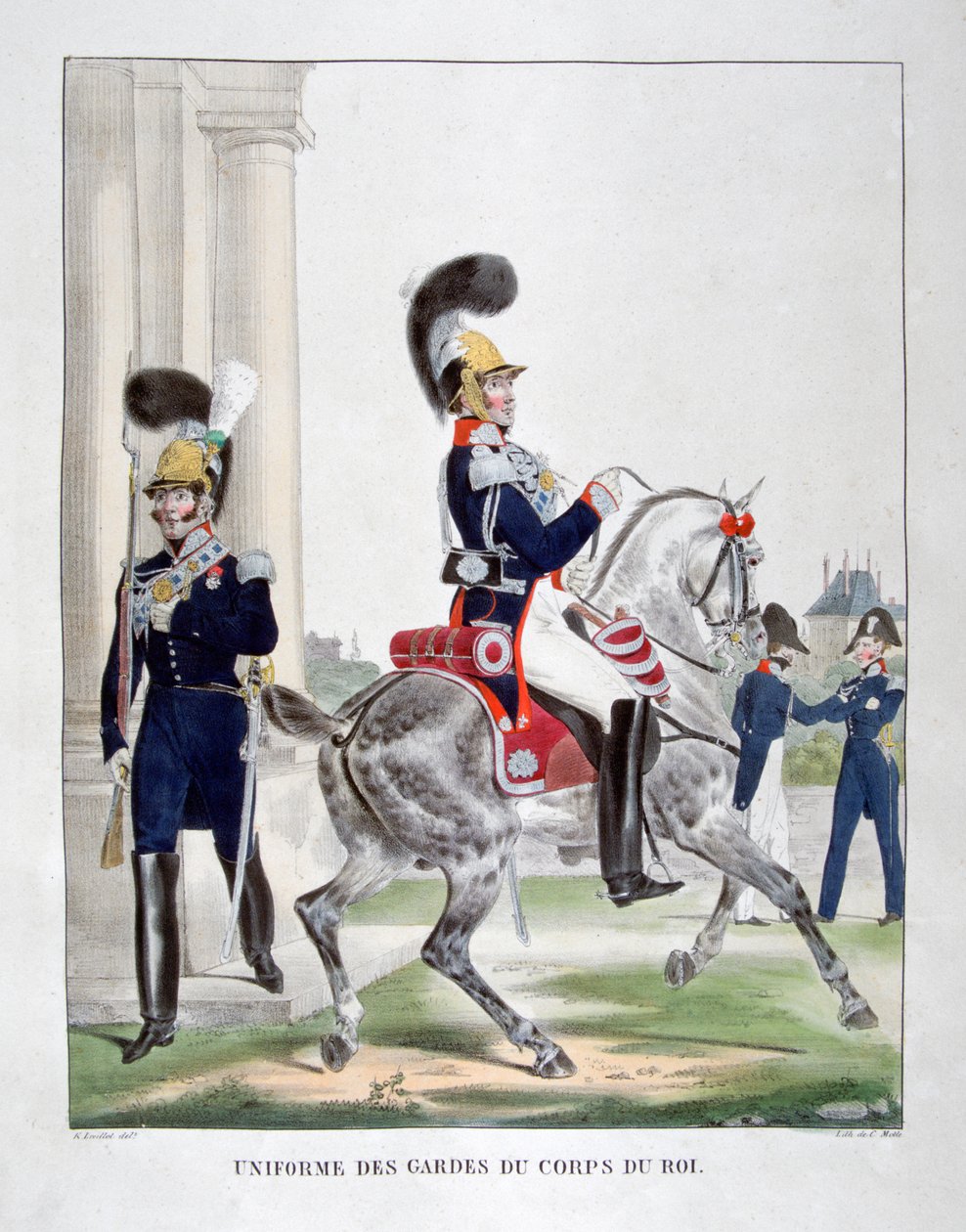 Uniformer av vakter från den franska kungliga kåren, 1823. av Charles Etienne Pierre Motte