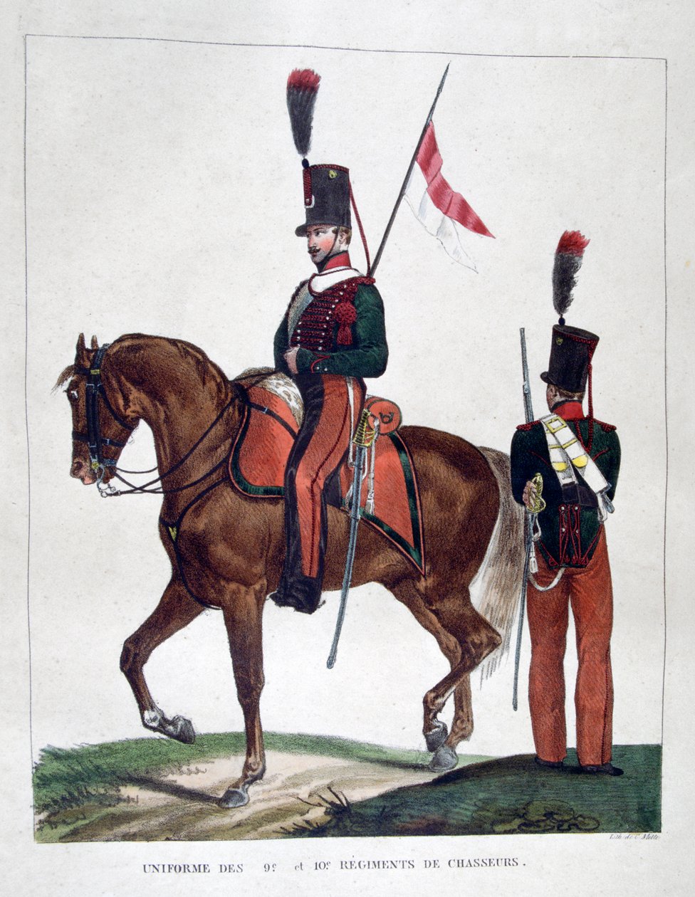 Uniformer från det beridna 9:e och 10:e chassörregementet, 1823. av Charles Etienne Pierre Motte