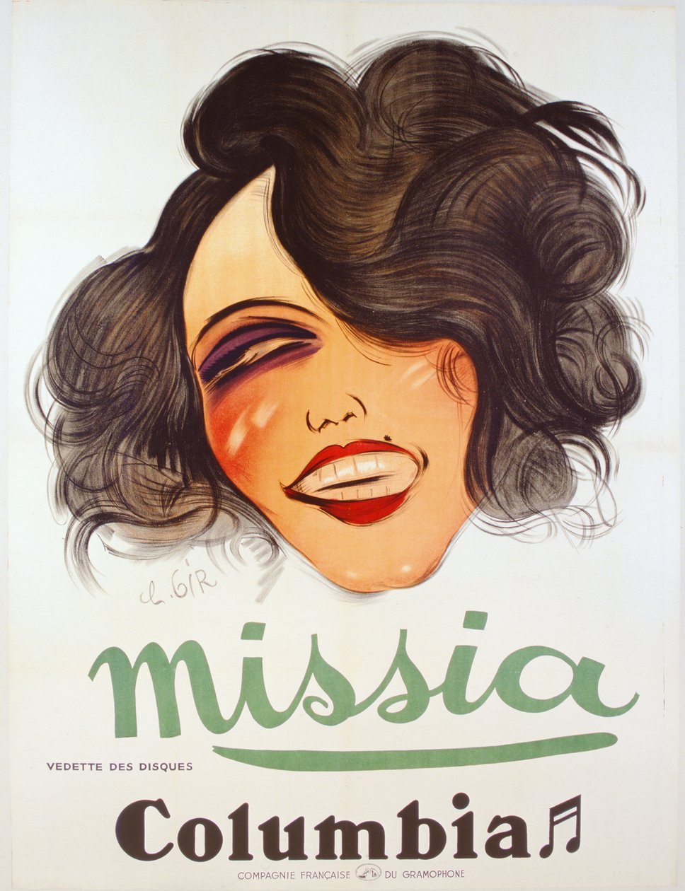 Columbia Records-affisch som annonserar den franska chanteuse, Missia, c.1935 av Charles Felix Gir