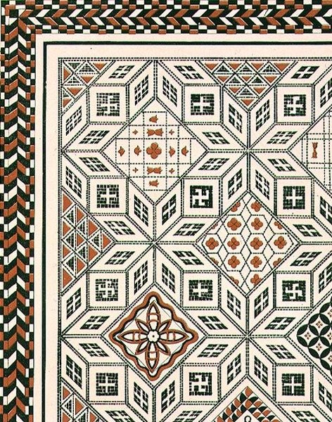 Design av en mosaikbeläggning upptäckt i Nimes, troligen 2:a eller 3:e århundradet, pub. av Day & Son (litho) av Charles Felix Marie (after) Texier