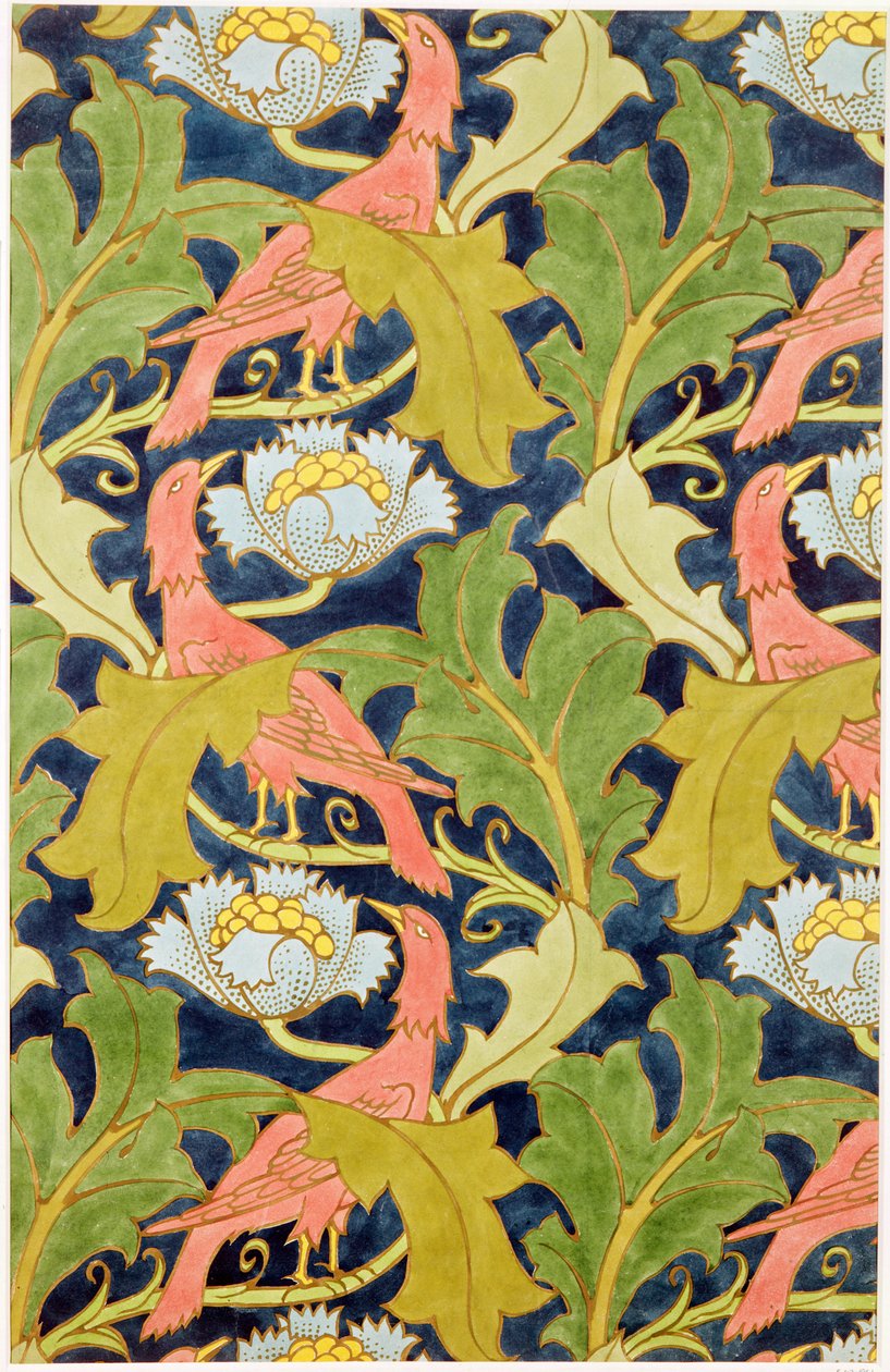 Design för tryckt linne, tryckt av G.O. och J.Baker, ca 1893 av Charles Francis Annesley Voysey
