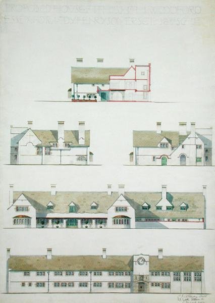 Föreslaget hus i Higham Woodford, Essex för Lady Henry Somerset av Charles Francis Annesley Voysey