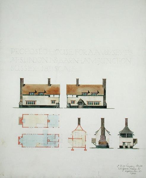 Föreslagna hus för A.A. Voysey Esq. vid Slindon nära Barnham Junction, Sussex av Charles Francis Annesley Voysey