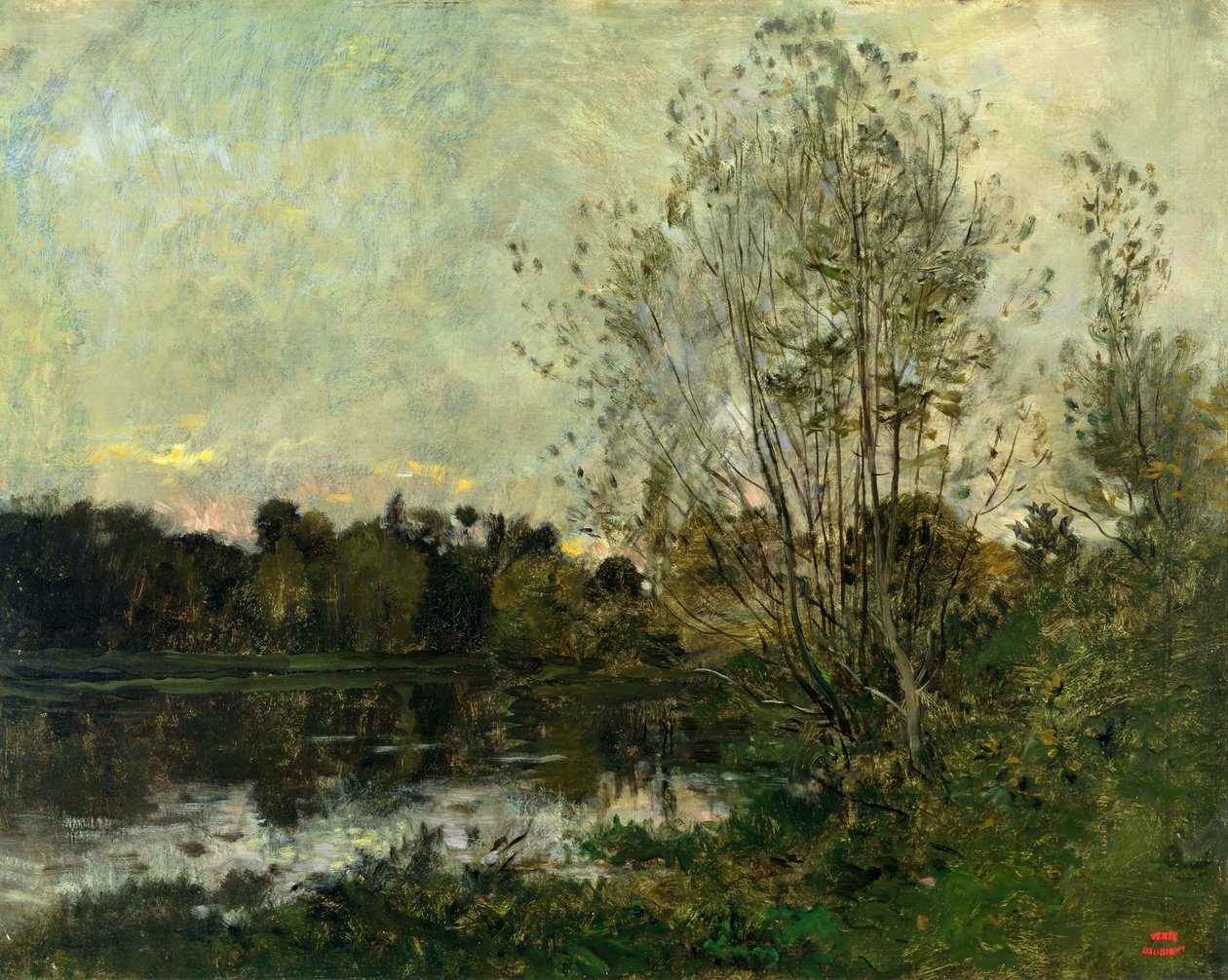 En sjö i skogen vid skymningen, c.1865 av Charles Francois Daubigny