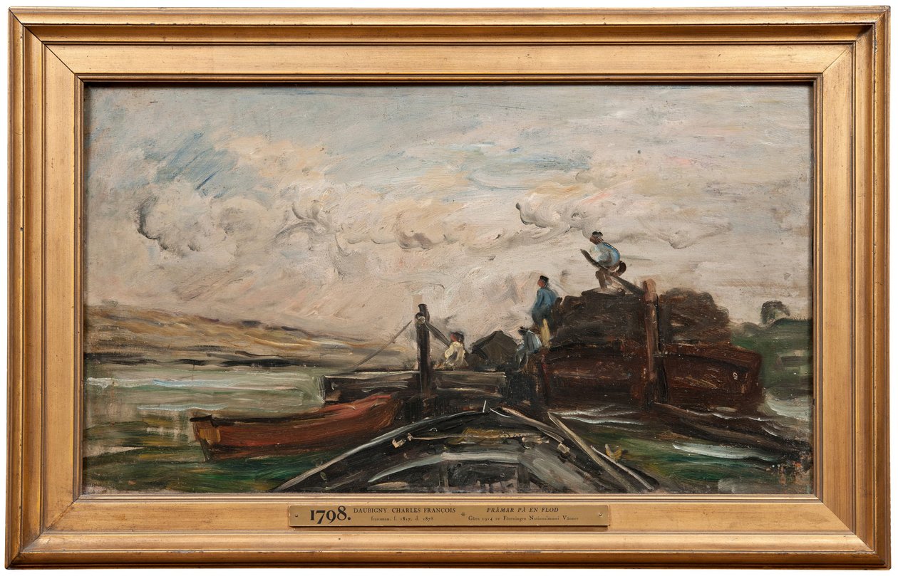 Lastkähne auf einem Fluss av Charles Francois Daubigny