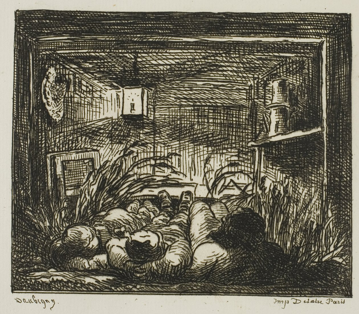 Sängkläder på båten (natt på båten) av Charles Francois Daubigny