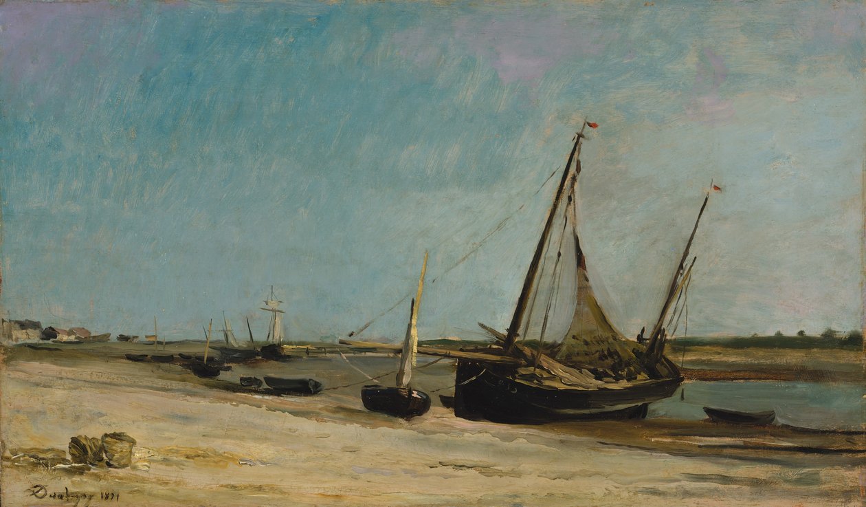 Båtar på havskusten vid Étaples, 1871. av Charles Francois Daubigny
