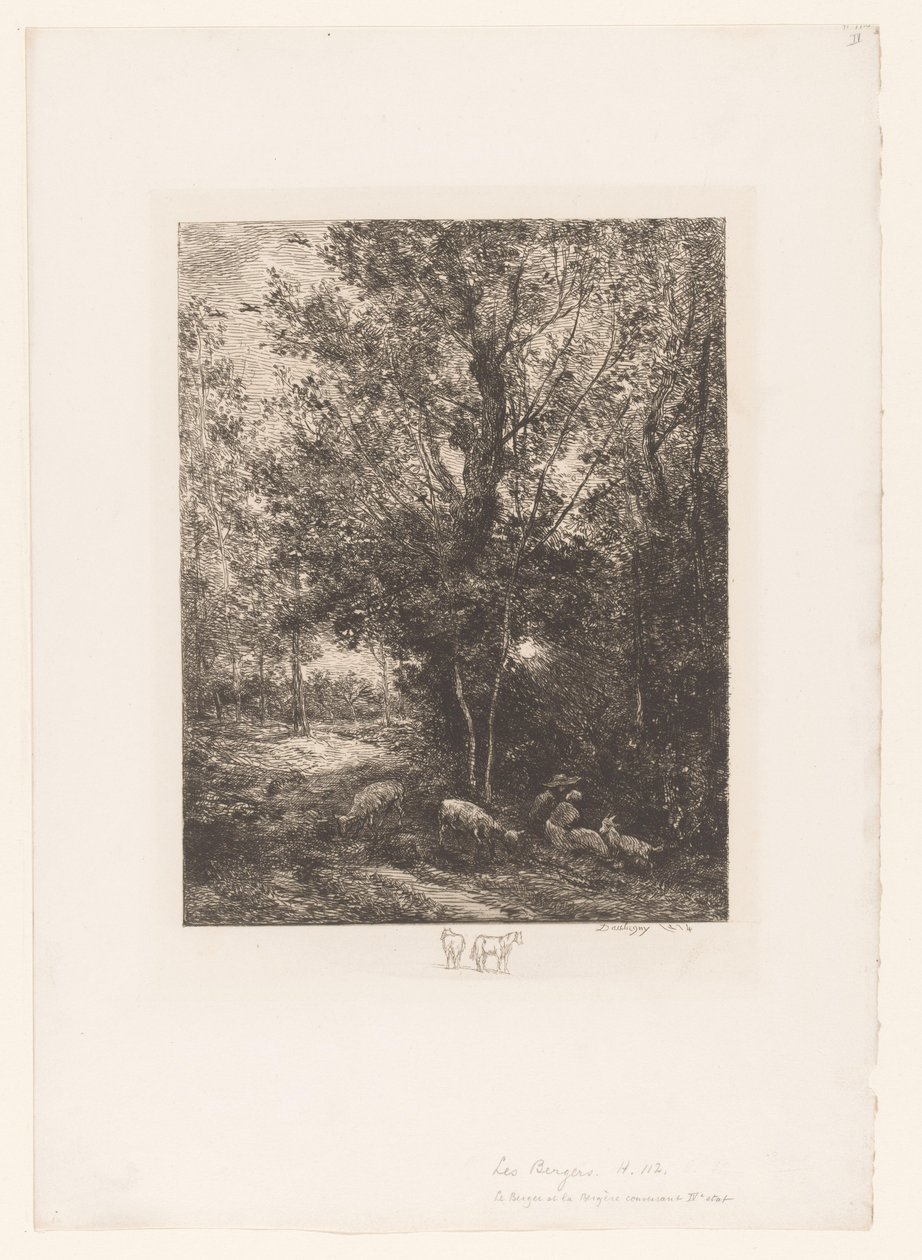 Skog med rastande getherdar Le berger et la bergere av Charles Francois Daubigny