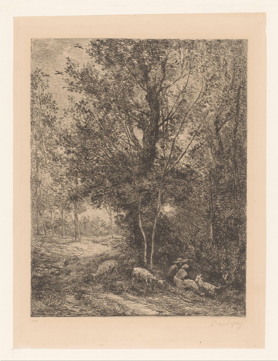 Skog med rastande getherdar Le berger et la bergere av Charles Francois Daubigny