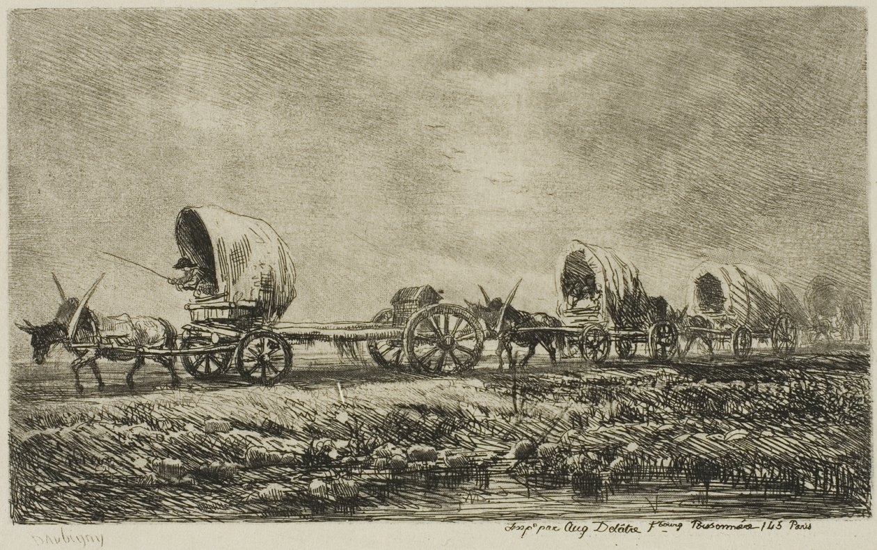 Covered Wagons (Souvenir of the Morvan) av Charles Francois Daubigny