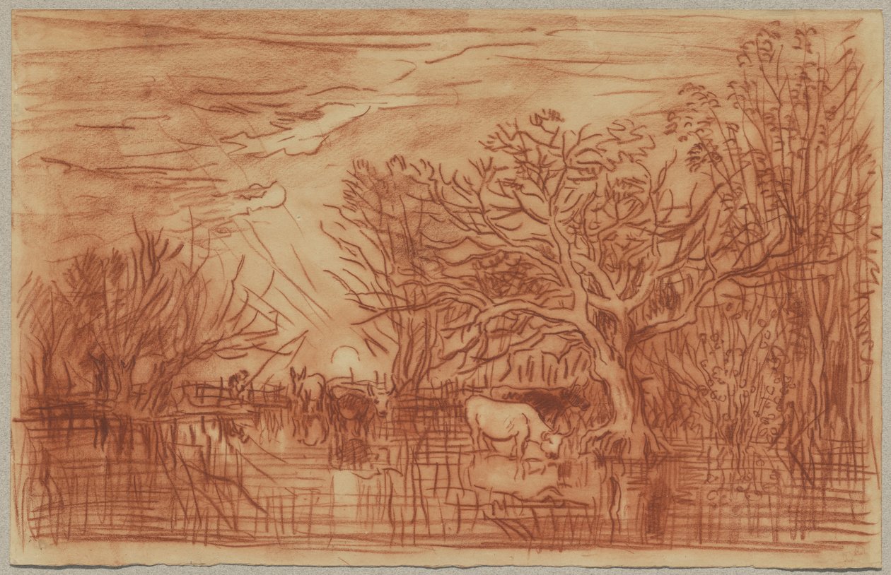 Kor vid ett vattenhål, ca 1863 av Charles Francois Daubigny
