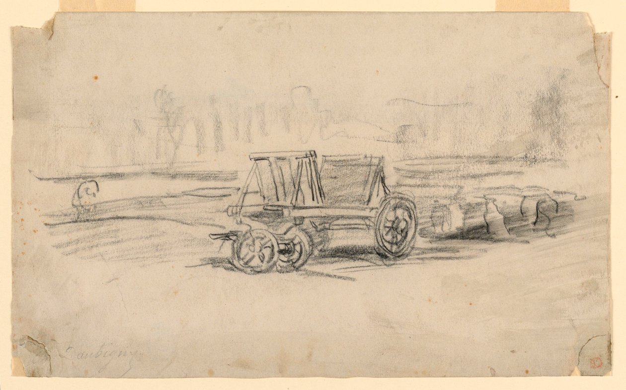 Teckning, En gårdsvagn, ca 1850 av Charles Francois Daubigny