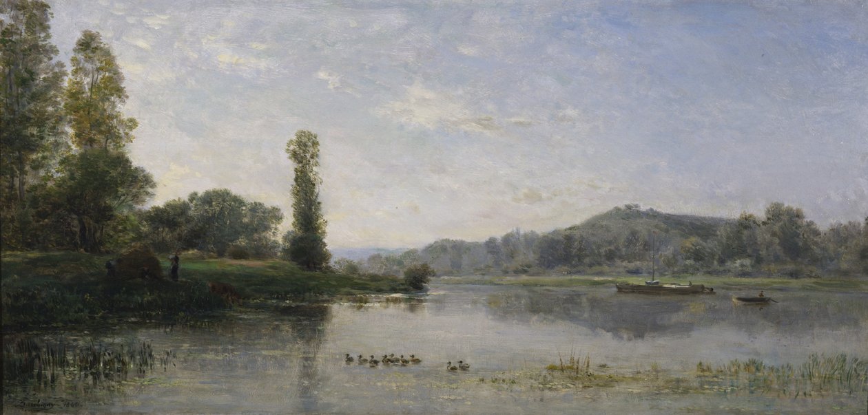 Landskap med en flod, 1860 av Charles Francois Daubigny