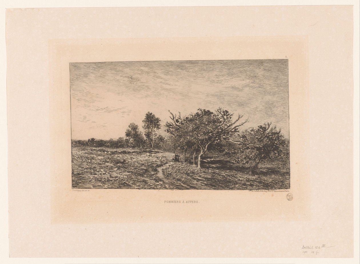 Landskap med äppelträd Pommiers och Auvers. (titel på objekt) av Charles Francois Daubigny