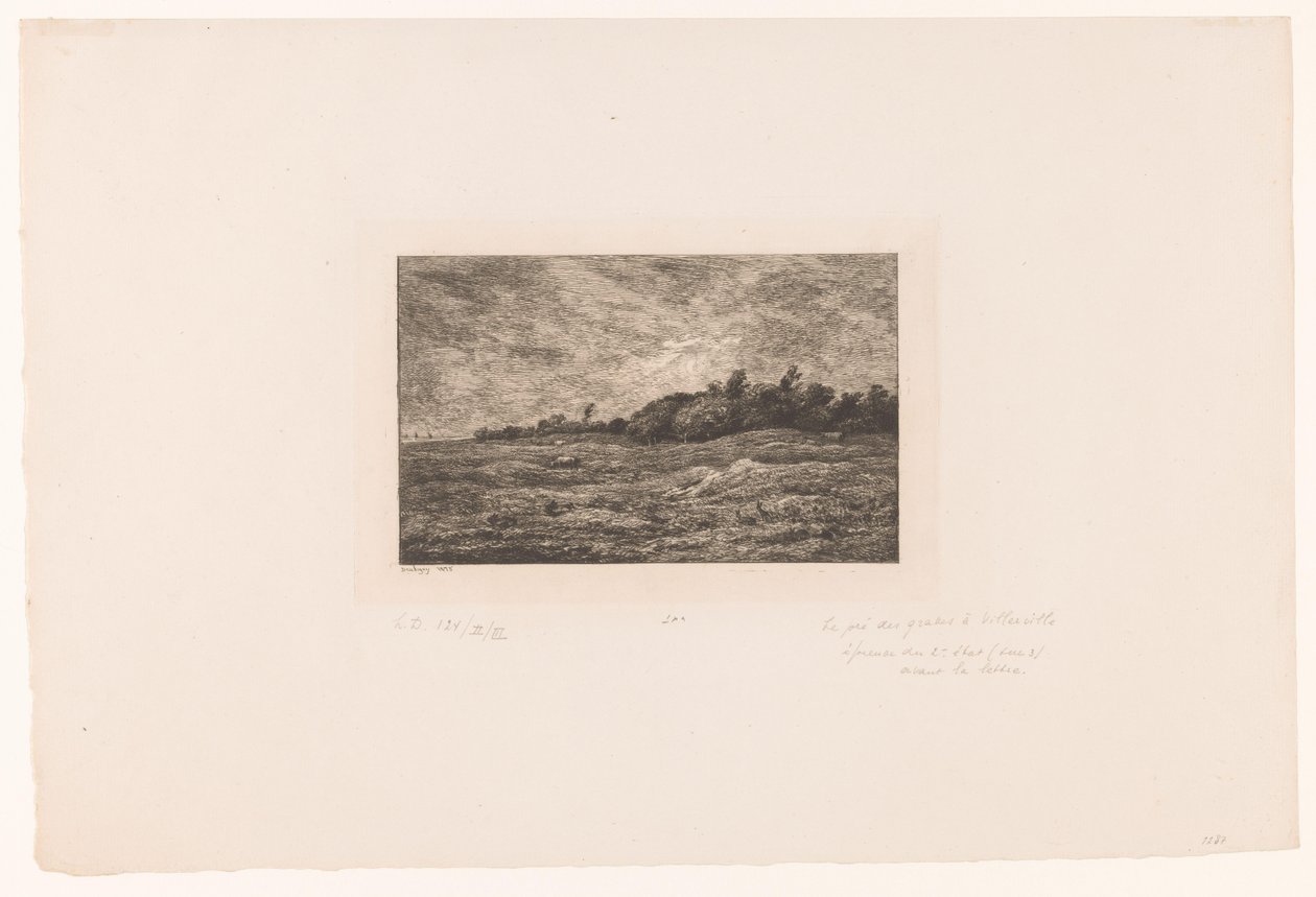 Landskap med betande nötkreatur och kaniner Le pre des Graves i Villerville av Charles Francois Daubigny