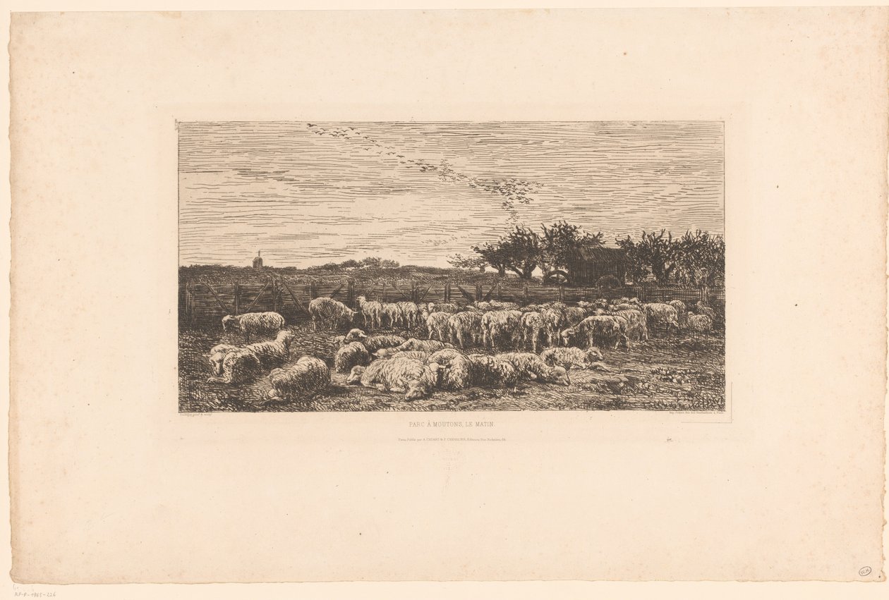 Landskap med fårhjord Parc à Moutons, le matin (titel på objekt) av Charles Francois Daubigny