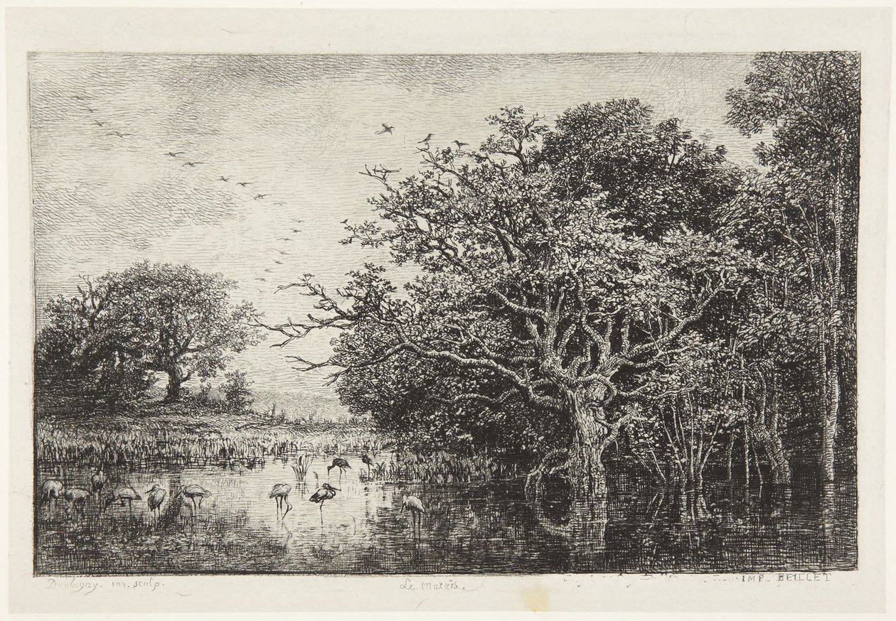 Kärret med storkar av Charles Francois Daubigny
