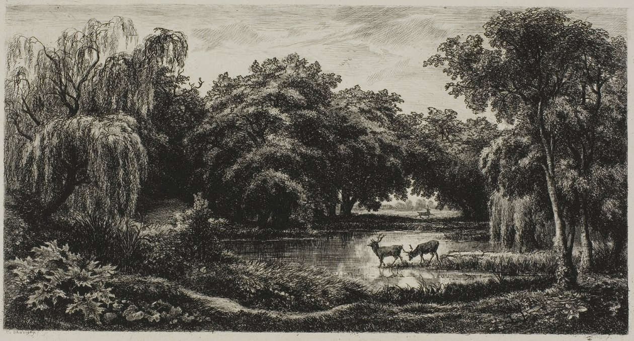 Marsh med Stags av Charles Francois Daubigny