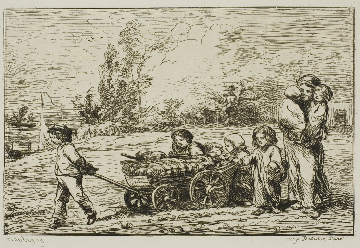 Flytta in med vagnen (The Furnishings of the Boat) av Charles Francois Daubigny