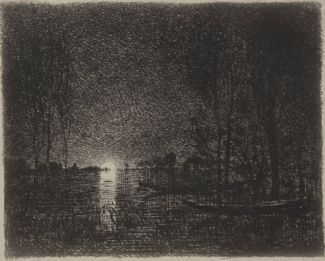 Nattstycke, originalavtryck 1862, tryckt 1921. av Charles Francois Daubigny