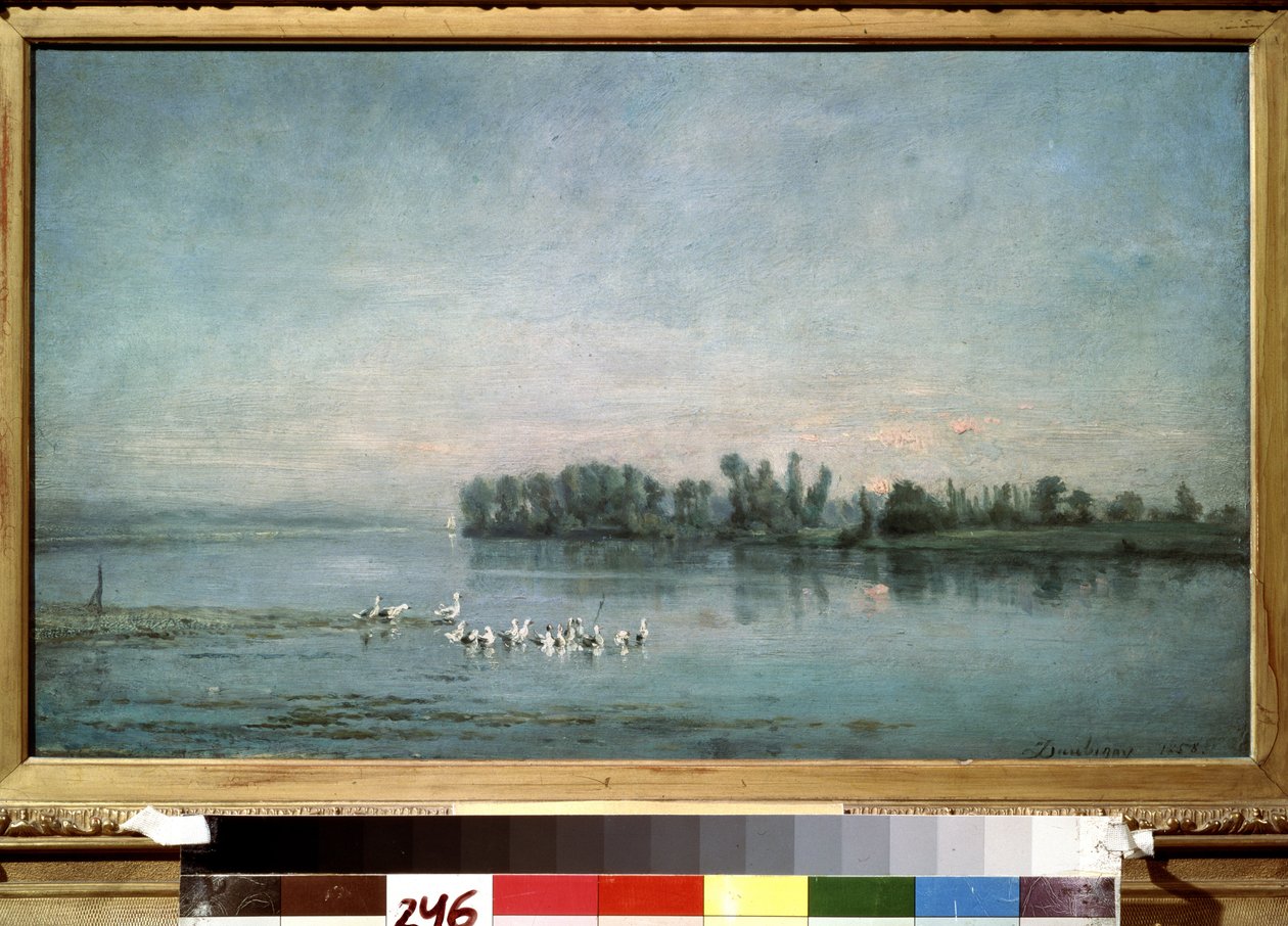 ""Early Morning"" (morgon) Målning av Charles-Francois (Charles Francois) Daubigny (1817-1878) 1858 Pushkin Museum, Moskva av Charles Francois Daubigny