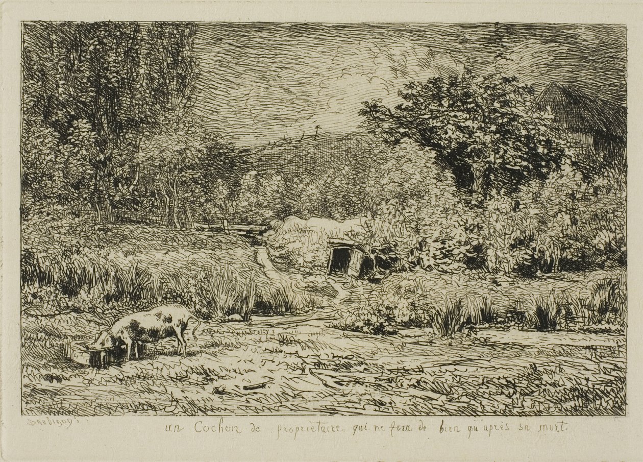 Gris i en fruktträdgård av Charles Francois Daubigny