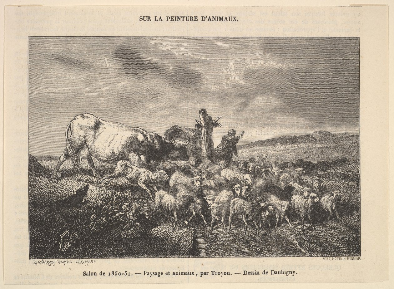 Salong 1850-51, Landskap och djur, av Troyon, 1850-51. av Charles Francois Daubigny