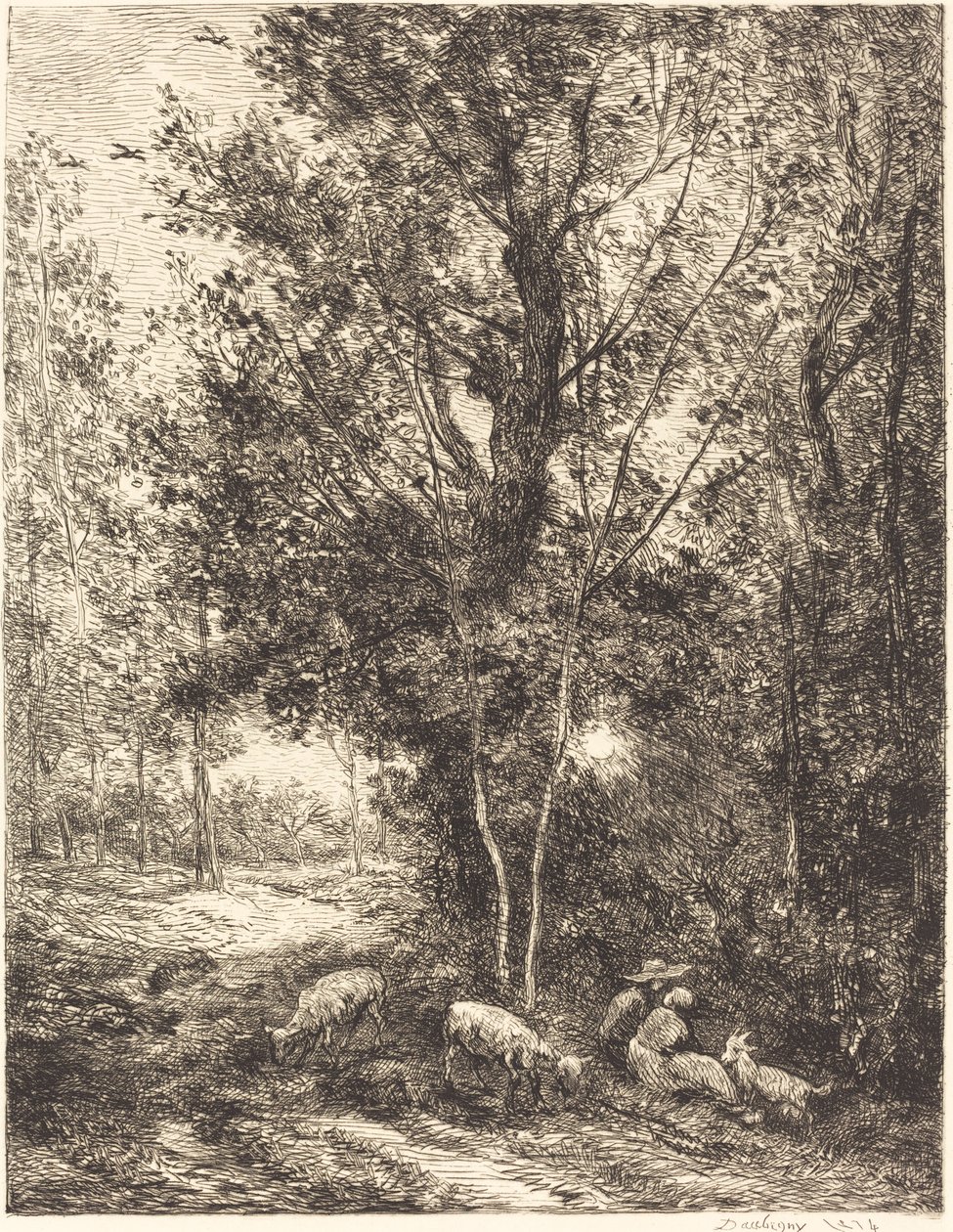 Herde och herdinna (Le Berger et la bergere) av Charles Francois Daubigny