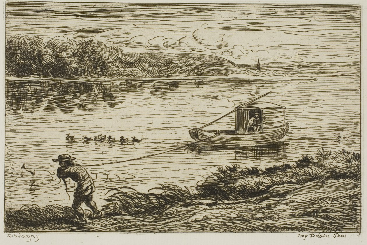 Skeppsgosse som drar i linan (drar i repet) av Charles Francois Daubigny